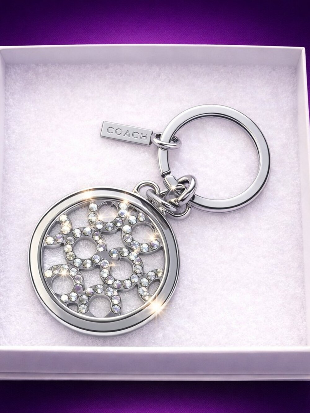 COACH Crystal Pavé Round Keychain Logo Bag Charm Hang Tag - Picture 3 of 5